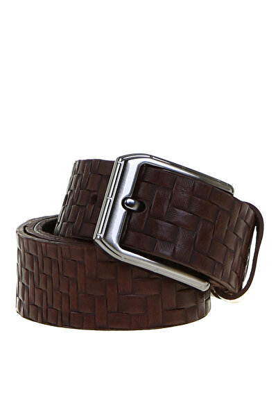 Fabrika Erkek Kahverengi Desenli Deri Kemer