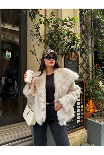 DONNA LISSA Women's Oversize Snap Fastener Premium Faux Lolita Fur