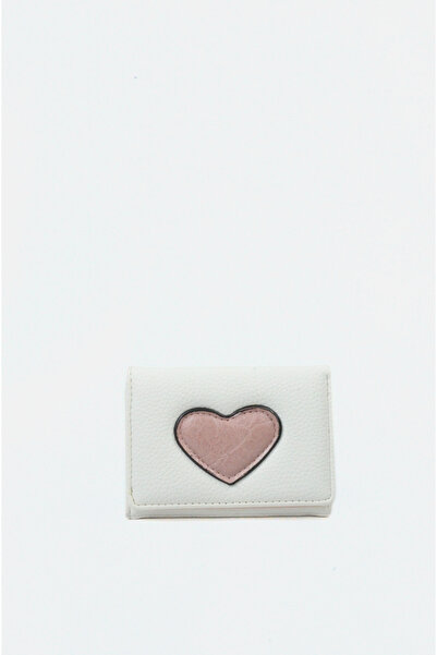 Mazel Design 7169 Genuine Leather Heart Detailed Mini Imported Women's Wallet White