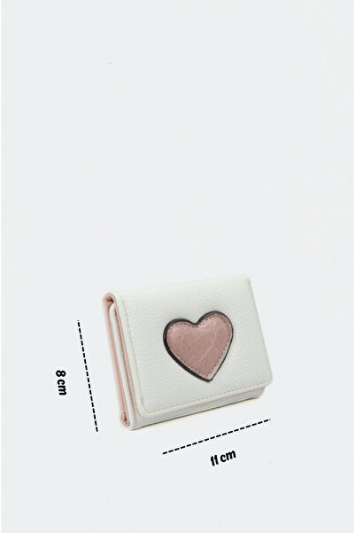 Mazel Design 7169 Genuine Leather Heart Detailed Mini Imported Women's Wallet White