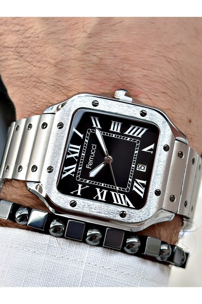 Ferrucci Kare Model Fonksiyonlu Erkek Kol Saati Gri Renk