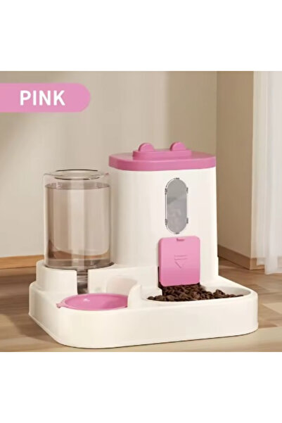 choice2 موزع طعام القطط 2 في 1 باللون الوردي، مزود بماء وطعام متكامل، أوتوماتيكي بالكامل، مزود بمعدات تغذية وماء للقطط