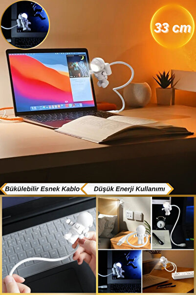 Hane Dostu 33 Cm Esnek Bükülebilir Astronot Tasarım USB Gece Lamabası | Okuma Lambası