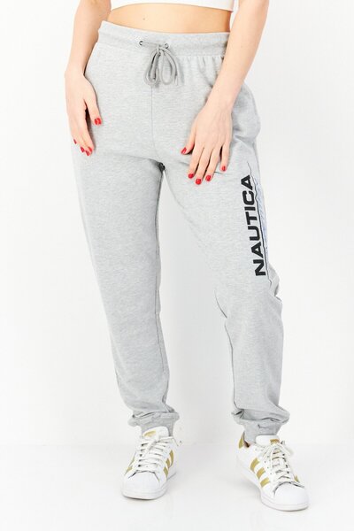 Nautica Women Regular Fit Brand Logo Jogger Pants, Grey Combo