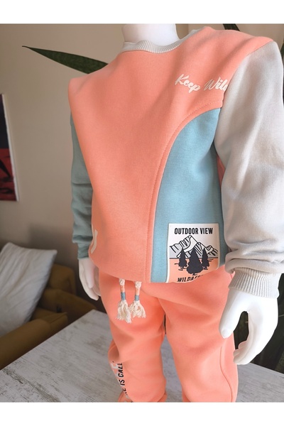 Miniworld Erkek Kız Çocuk Alt Üst Takım Unisex Uzun Kollu Eşofman Rahat Spor Şık Modern Tasarım Ribanalı