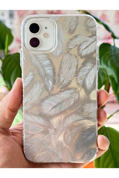 Fibaks iPhone 11 Case Holographic Shiny White Leaf Pattern Shock-Absorbing Camera Protection Colorful Silicone