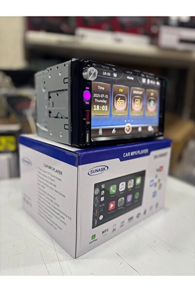 SUNASK Sn-9900bt Carplay Li Ekranlı Oto Teyp 7 Inç Double Teyp Park Kamerası Bluetooth Mp5 Mp3 Çift Usb