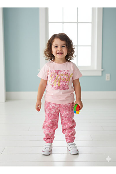 Miniworld Girls' Pants T-Shirt Set 100% Cotton Breathable Casual Style Design with Pockets