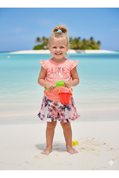 Miniworld Girls' Shortssuit Shorts and Ruffled Sleeves Nursery 100% Cotton Comfortable Style Design Premium, Coral