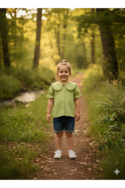 SELFİE KİDS Момичешка риза в цвят фисташково зелено с набрана яка