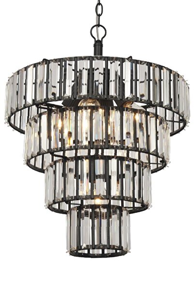 VENON Aydınlatma Bert 4+1 Li Mat Siyah Kt Avize Kristal Taşlı Avize Lüks Aviz...