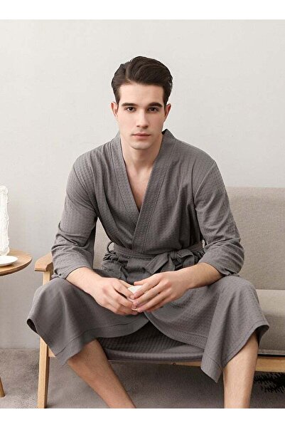 Bukela Men Waffle Robes Lightweight Knit Bathrobe Sleepwear Kimono Robe Wrap Loungewear with Pocket,