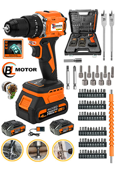 Wacker Pro German W-2180 Darbeli 013 BRUSHLESS Motor 2 Akülü Vidalama Matkap ...