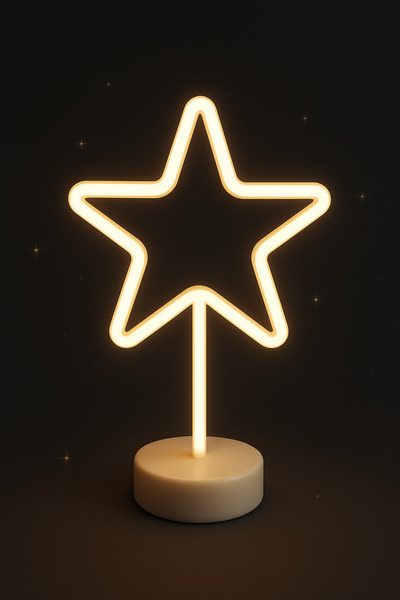 HediyeFilesi Neon Işıklı Yıldız Masa Gece Lambası Pilli Dekoratif 3d Lamba