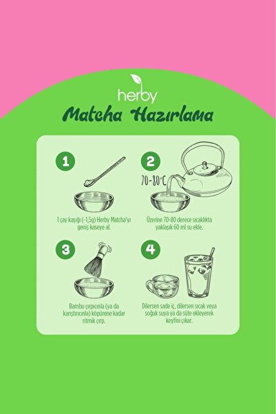Herby Premium Matcha Çilek ve Vanilya Aromalı
