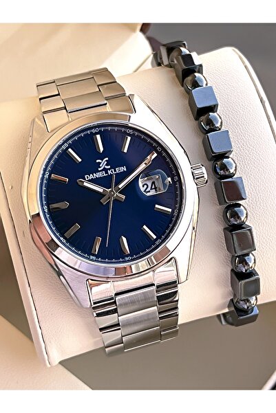 Daniel Klein ساعة يد رجالية بسوار فولاذي مقاوم للماء حتى 30 متر مع تقويم وهدية