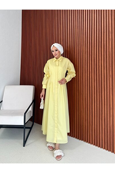 Melike Tatar Çiçek Detaylı Poplin Elbise 32-2377