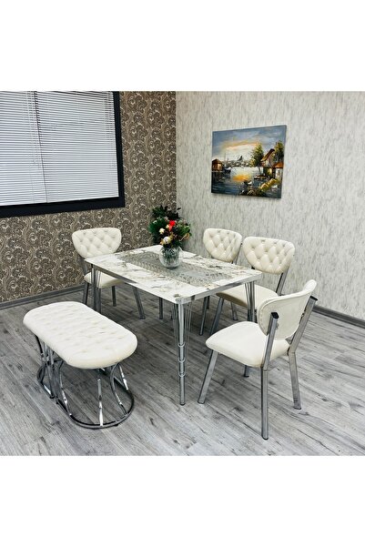 BY ORHAN GÜZEL Akuamarin Mutfak Yemek Masası Takımı- 6 Kişilik Mutfak Masa Sa...