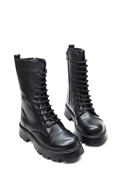 DONDUK Kadın Hakiki Deri Içi Kürklü Kışlık Bağcıklı Fermuarlı Postal Bot