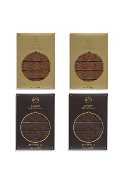 Elit Çikolata Kuvertür Bitter Çikolata (2) Ve Sütlü Çikolata (2) 250g 4'lü Se...
