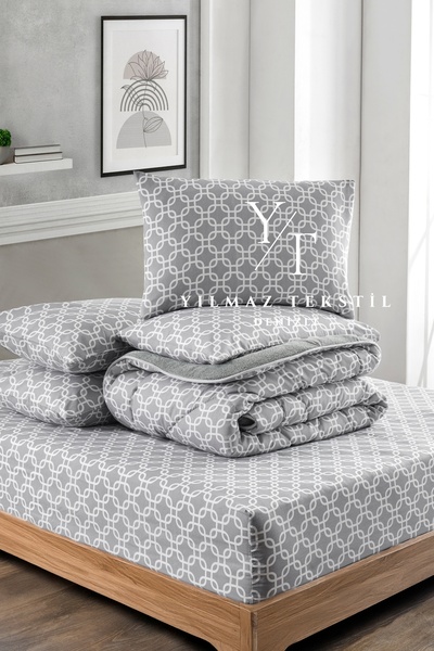 ChicMaison Double Fluffy Sleeping Set |   Elastic Sheet |   Dowry Set |   Dowry Team |   Gray Chain