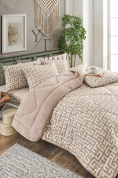 ChicMaison Double Fluffy Sleeping Set |   Elastic Sheet |   Dowry Set |   Dowry Team |   Beige Labyrinth