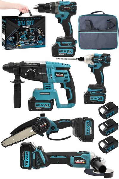 RAXTOR 36V Kömürsüz Motor 5'Li Set Şarjlı Hilti/Şarjlı Taşlama/Somun Sıkma/Şa...
