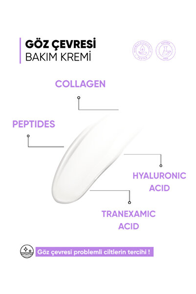 mia klinika Koyu Leke Görünümü ve İnce Çizgi Görünümünün Azalmasın Yardımcı Peptit İçeren Göz Çevresi Bakım