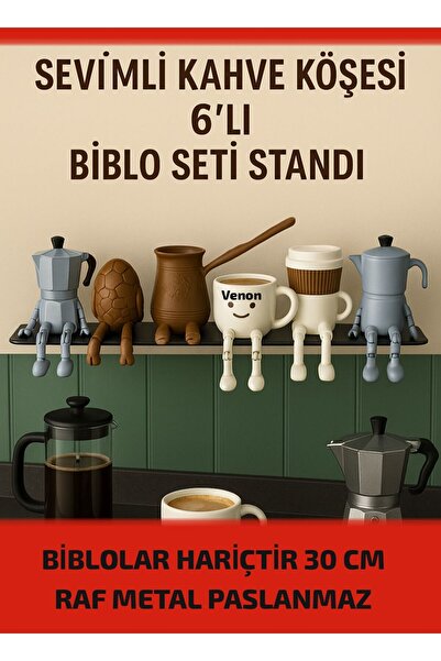 VENON Metal Raf Siyah 30 Cm Sevimli Kahve Köşesi Dizme Stand -Kahve Çekirdeği - Moka Pot - Kupa - Bardak