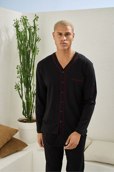 KLY Men's Four Seasons Oversized V-Neck Buttoned Pajama Set