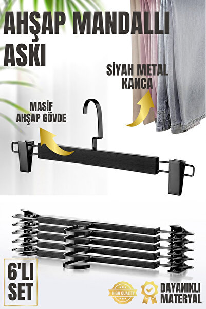 Nandy Home 6 дерев'яних вішалок для штанів і спідниць з затискачами, вішалка ...