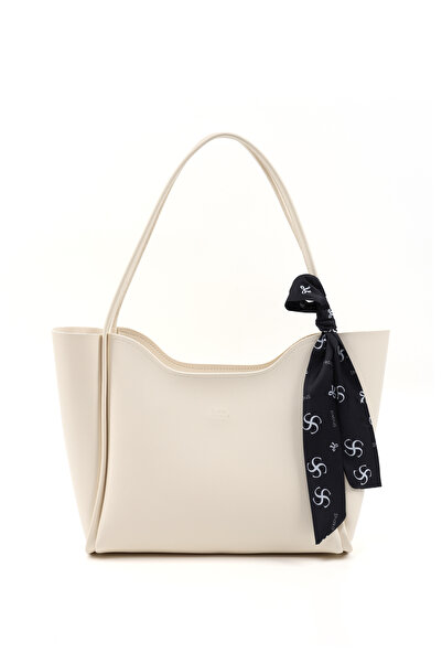 SHAKA Krem SHK257 Suni Deri Büyük Boy Fermuarlı Omuz Çantası ve Cüzdan Seti (Shk240-Shk67)