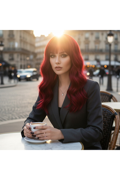 Mina Peruk Dalgalı Kısa Perçemli Fiber Sentetik Peruk - Kızıl