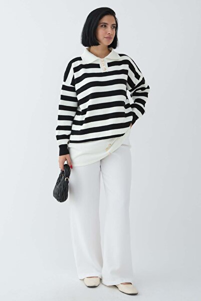 InStyle Black Knitwear Tunic with Button Detail on Skirt