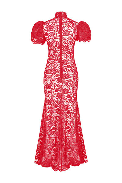 laulei Kısa Kollu Dantelli Uzun Elbise