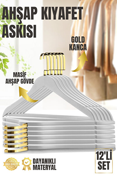 Nandy Home 12 Adet Ahşap Askı Seti, Gömlek ve Elbise İçin, Kıyafet Askısı