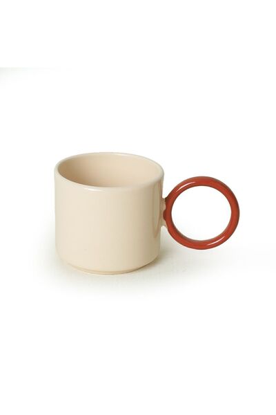 Keramika Stackable Brown Cup with Ring Handle 8 Cm 2 Pieces