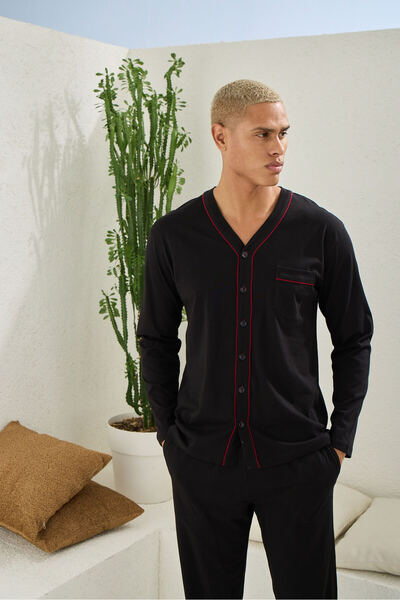 KLY Men's Four Seasons Oversized V-Neck Buttoned Pajama Set