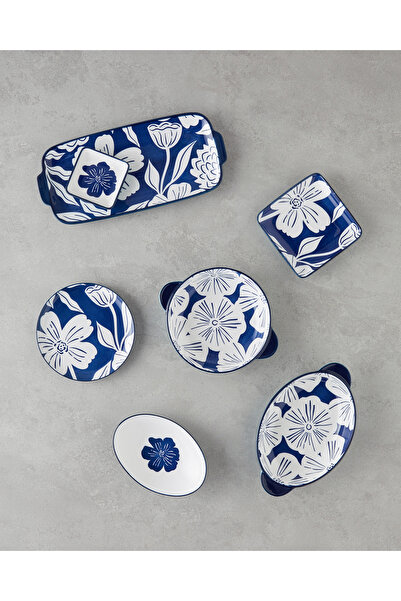 English Home Ophelia Porselen Kayık Tabak Mavi-Beyaz