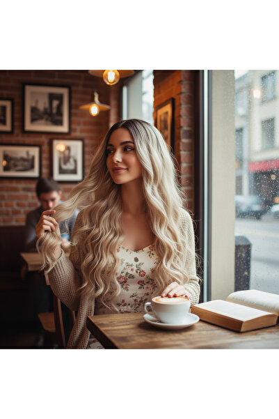 Mina Peruk Uzun Su Dalgası Fiber Sentetik Peruk - Kumral / Bal Köpüğü Ombre v...