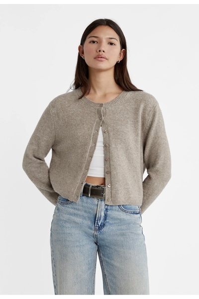 Elysira Kadın Düğmeli Gri Triko Hırka