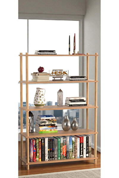 HESA Dekoratif kitaplık 5katlı ahşap ayaklı Atlantik çam desenli kendin kur b...