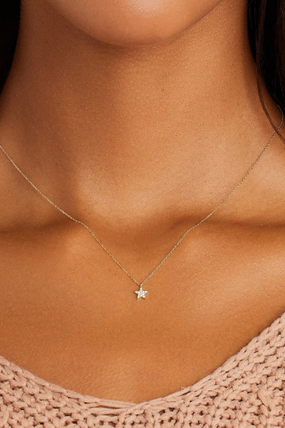 GENORO JEWEL 14 Ayar Altın Zirkon Taşlı Yıldız Kolye