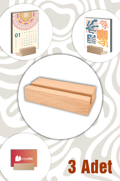 Copyrite Ahşap Stant Çok Amaçlı | 3 Adet | Takvim, Resim, Kartvizit, Kağıt Tutucu | Stant