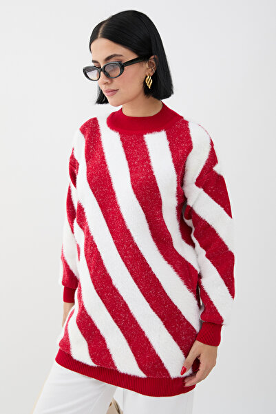 InStyle Pulover tricotat roșu cu dungi duble Yumoş