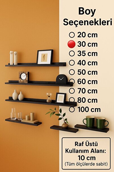 VENON 1 Adet Metal Duvar Rafı 30 cm Metal Duvar Rafı ,Uçan Raf , Çerçeve Rafı , Çok amaçlı Gizli Raf