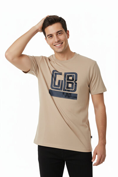 Hamera Printed Oversize Men's Beige T-Shirt
