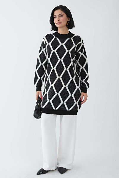 InStyle Şeritli İnci Detay Siyah Triko Kazak