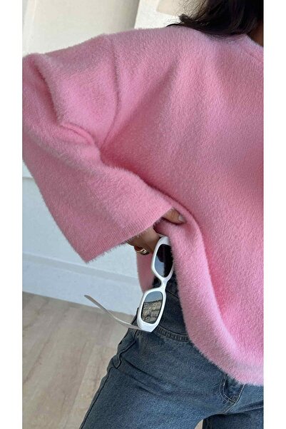 Piedra Pink Crew Neck Soft Bearded Yarn Wide Sleeve Knitwear Sweater