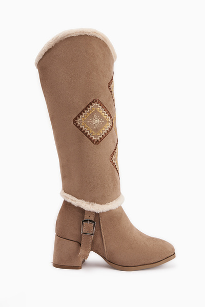 Limoya Hilka Vizon Süet Çıkarılabilir Konçlu Etnik Desenli Kadın Bot, Kadın Bootie-kadın Çizme